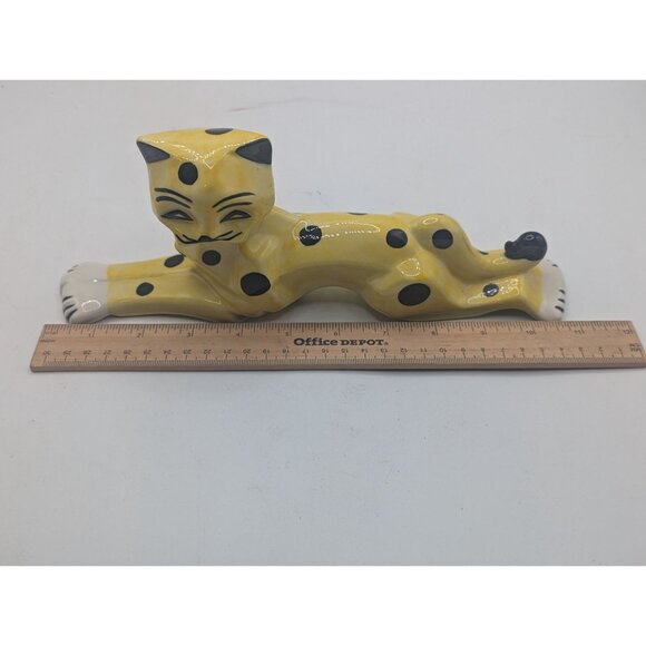 Vtg Handmade Ceramic Yellow & Black Spotted Cat Figurine By Lorna Bailey 12" - Picture 4 of 12